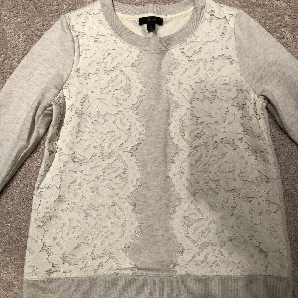 J. Crew Grey Sweatshirt with lace embroidery, XS